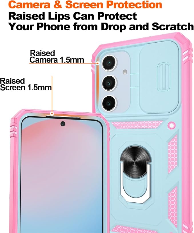 Gritup for Samsung S24 FE Phone Case: Phone Case S24 FE with 2*Screen Protector | Magnetic Stand & Slide Camera Cover | Shock Proof Military-Grade Funda para S24 FE Cover -Green+Pink - Image 5
