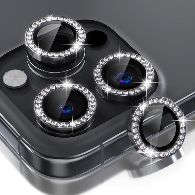 Choiche for iPhone 16 Pro/iPhone 16 Pro Max Camera Lens Protector | Ultra HD, Bling 9H Tempered Glass Camera Cover Screen Protector Metal Ring Decoration Accessories (Diamond-Black) by Choiche
