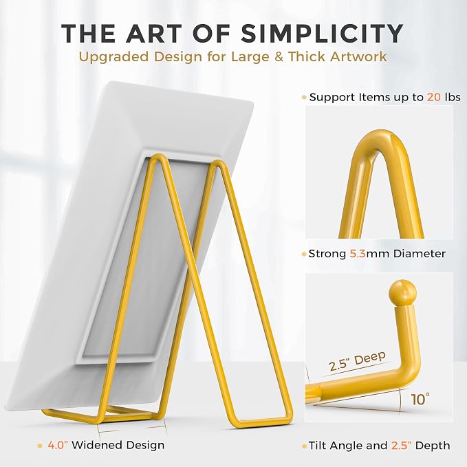TR-LIFE 10 Inch Large Plate Stands/Holder for Display - Metal Picture Frame Holder Stand + Small Easels for Decorative Plate, Platter, Book, Plaques, Photo, Tabletop Art (Gold 2 Pack) - Image 2
