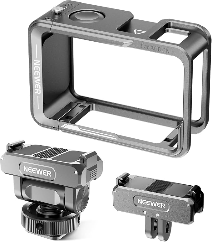 NEEWER Action Camera Cage Kit Compatible with DJI Osmo Action 5 Pro 4 3 DJI Mic, Protective Frame Accessories with Quick Release Cold Shoe Mount & Magnetic Mount Adapter, AC011+AC012+ AC014 by Neewer