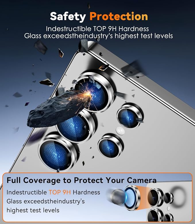 CloudValley for Samsung Galaxy S25 Ultra Camera Lens Protector | 9H Tempered Glass + Aluminum Alloy Individual Lens Protective, [1 Second Installaion] Ultra-HD Glass Cover,Titanium Silver - Image 2