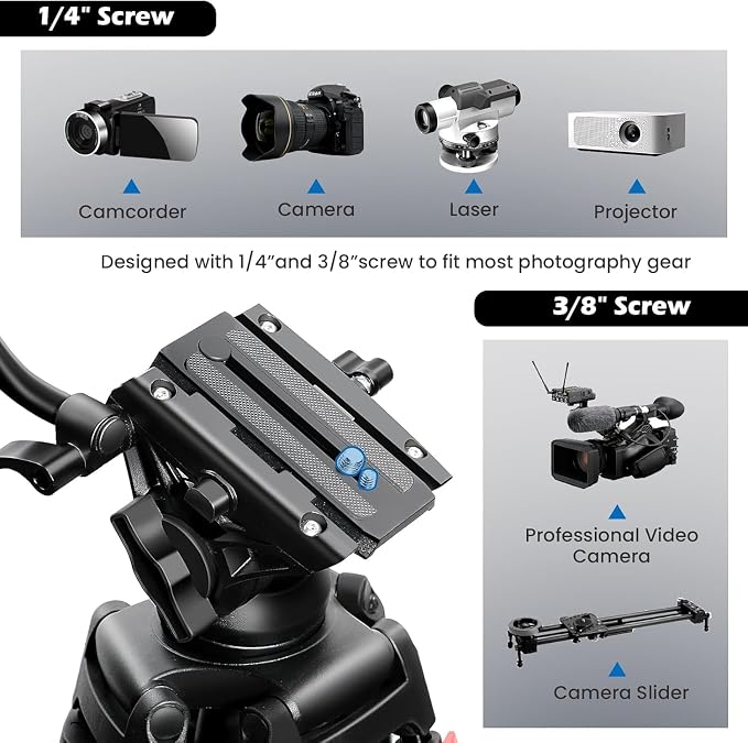 Mactrem 82"/210cm Fluid Head Tripod - Heavy Duty Video Tripod for Camera | Aluminum alloy, 33lb load capacity, 210cm max height, compatible with Canon/Nikon/Sony DSLR, camcorders, telescopes - Image 6