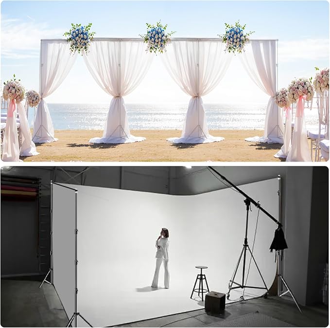 BEIYANG 10x30FT Photo Backdrop Stand, Angle Adjustable Triple Crossbar Extender Mount, Photography Background Support System, with Sand Bags,12 PCS Clamps for Wedding Party Celebration - Image 5