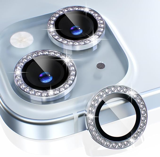 Choiche for iPhone 15/15 Plus Camera Lens Protector Bling, Diamond-Silver | Ultra HD, 9H Tempered Glass Camera Cover Screen Protector Metal Individual Ring Decoration Accessories, 2-Lens, 6.1/6.7-inch by Choiche