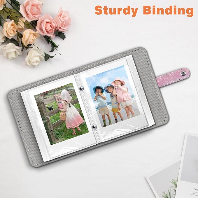 Fintie Mini Photos Album Book for 2x3 Inch Films - 52 Pockets Small Albums | For Fujifilm Instax Mini, Polaroid Hi-Print Pictures, Portable Kpop Photocard Holder, Travel Memory Book, Glitter Green/Pink - Image 6