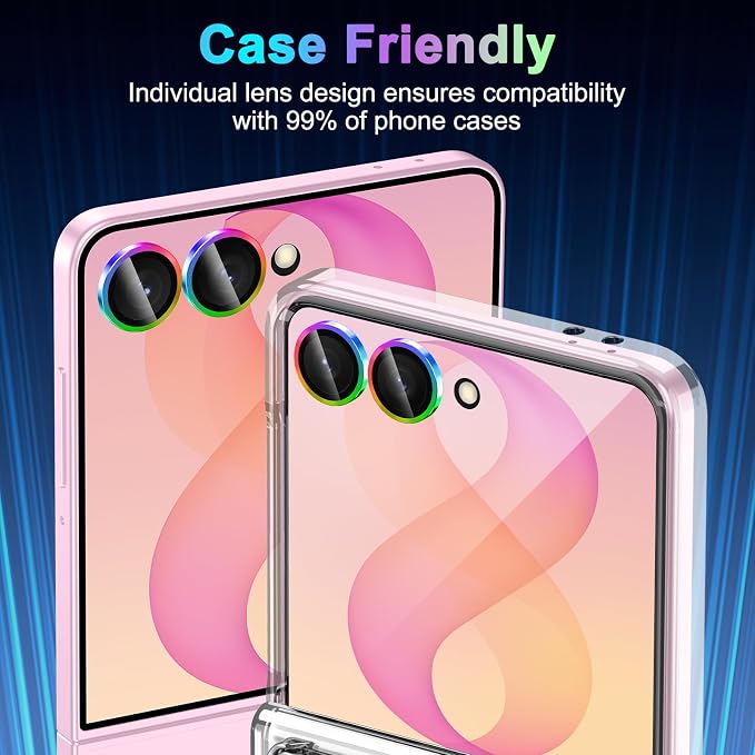 Meshine for Samsung Galaxy Z Flip 8 Camera Lens Protector,Scratch Proof,Strong Adsorption,9H Hardness with Metal Ring Camera Cover,Ultra Thin Case Friendly,Accessories Lens Protector,Colorful - Image 6