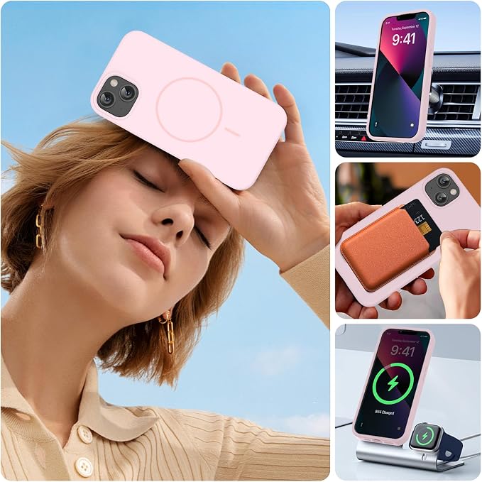 Miracase Silicone & Magnetic for iPhone 13 Case, Sand Pink | Compatible with MagSafe, Soft Microfiber Lining, Premium Silicone Cover Shockproof Drop Protection Phone Case for 13 - Image 6