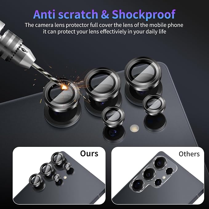 Camera Lens Protector for Samsung Galaxy S25 Ultra,1 Pack | Tempered Metal Glass Camera Cover Film,HD Clear,Anti-Scratch Lens Screen Protector Film,Case Friendly,Black Titanium - Image 4