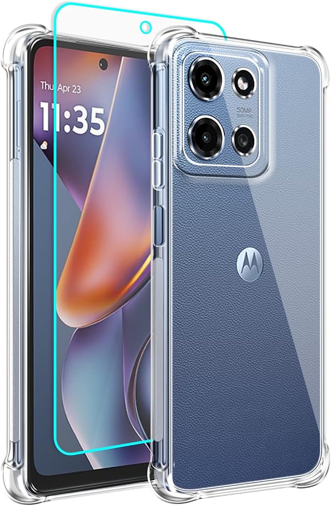 for Moto G 2025 Case and Screen Protector, Shockproof Crystal Clear Slim Soft Silicone TPU Protective Phone Cover for Motorola G 2025 Clear by Aozuoton