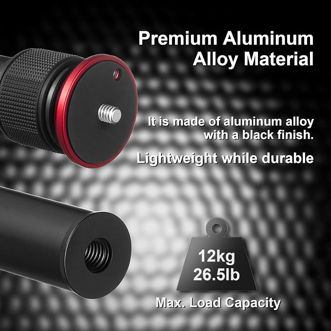 MINIFOCUS Tripod Extension, 2 Section Center Columns, 23.4" Alloy Aluminum Tripod Extender Tube Telescopic Stick Rod/Pole with 1/4" 3/8" Screw, Compatible with Tripods/Gimbal/Camera, Max Load 33lb - Image 6