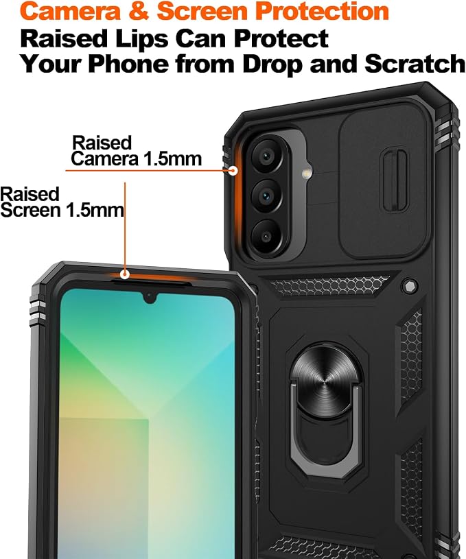 Gritup for Samsung Galaxy A26 5G Phone Case: Galaxy-A26-5G Phone Case with 2*Screen Protector, Magnetic Stand & Slide Camera Cover, Shock Proof Military-Grade Funda para A 26 Cover, Black - Image 4