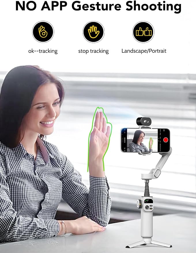 AOCHUAN Gimbal Stabilizer for Smartphone,NO APP Tracking,20CM Extension Rod,Face & Object Tracking stabilizer for iPhone & Android,3-Axis OLED Gimbal for Video Recording-AOCHUAN Smart X2AI Black - Image 2