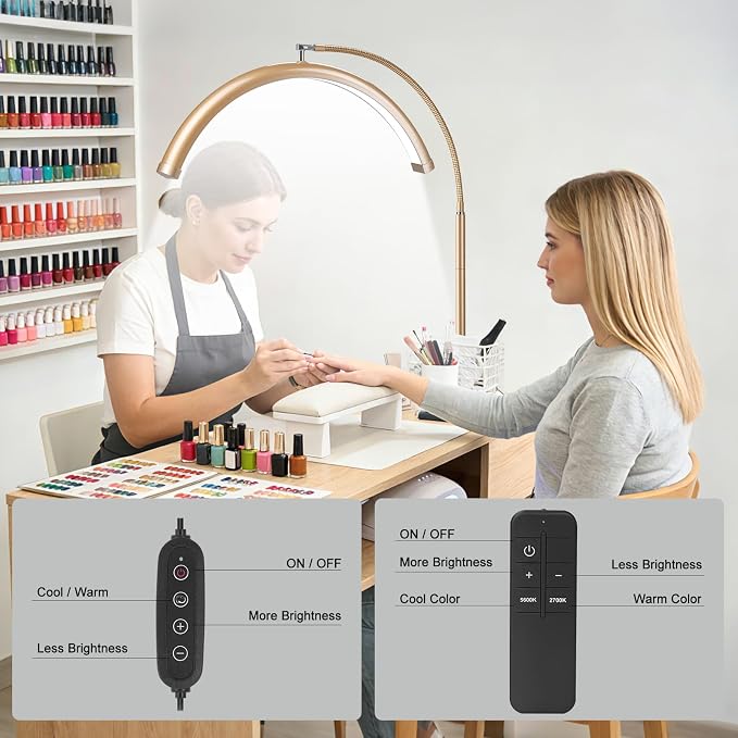Half Moon LED Floor Light - Professional Shadow-Free Lamp for Lash Techs, Estheticians & Tattoo Artists | Remote Control & Dimmable for Eyelash Extensions, Nail Art, Home & Office - Image 4