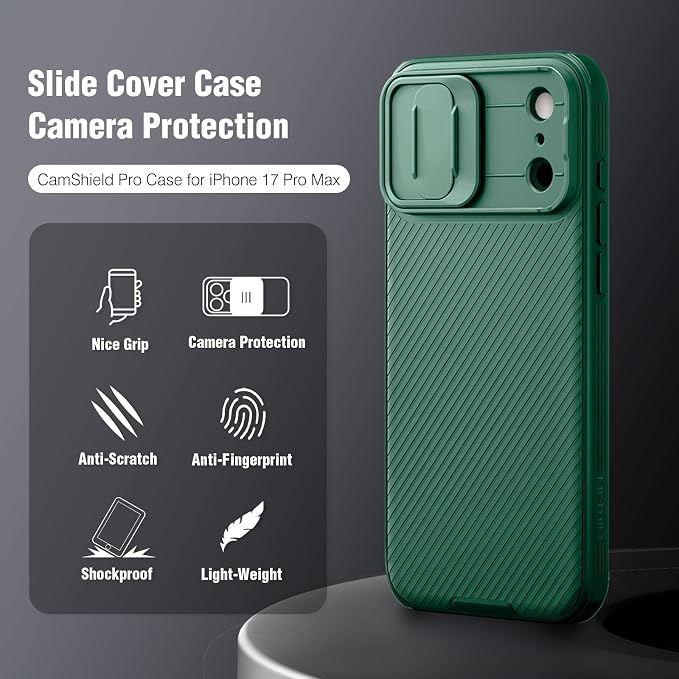 Nillkin Camshield Case for iPhone 17 Pro Max Case, [Built-in Dual Camera Cover][Slim Profile] [Military Grade Drop Protection] Shockproof Bumper Phone Case 6.9 inch 2025 Green - Image 7
