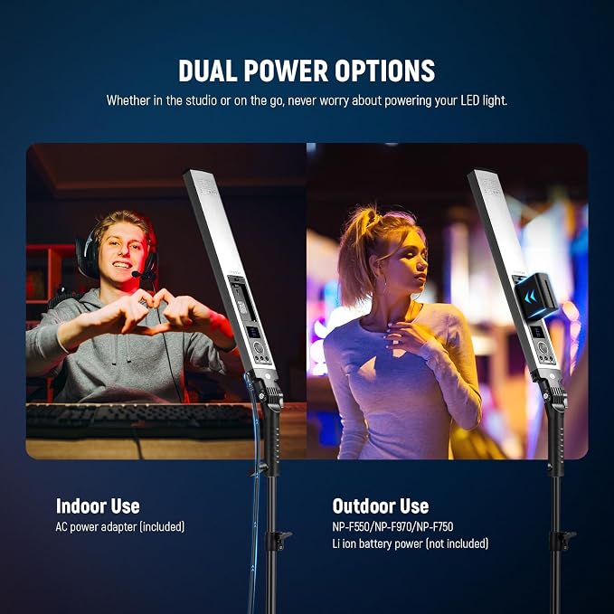 NEEWER Upgraded LED Video Light Stick & 2.4G Remote Kit, 2 Pack Handheld Dimmable 3200K~5600K CRI97+ Video Lighting with Stands/Filters/Bag for YouTube Video Recording Photography Gaming, BH20B Silver - Image 6
