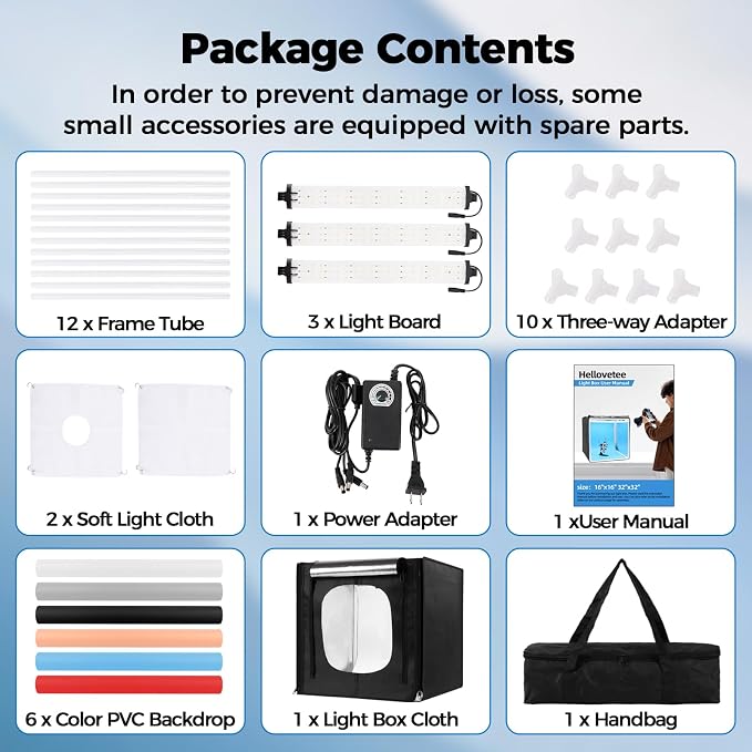 Photo Light Box, Portable 12/16/20/24/32 Photo Studio Light Box, Shooting Tent Kit with 405 Light Beads and 6 Color Backdrops. Lightbox with 3 Stepless Dimming Light Boards for Product Photography - Image 7