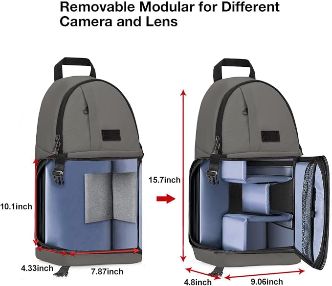 MOSISO Camera Sling Bag, DSLR/SLR/Mirrorless Camera Case Camera Backpack | Shockproof Photography Bag with Tripod Holder&Removable Modular Inserts Compatible with Canon/Nikon/Sony/Fuji, Gray - Image 5
