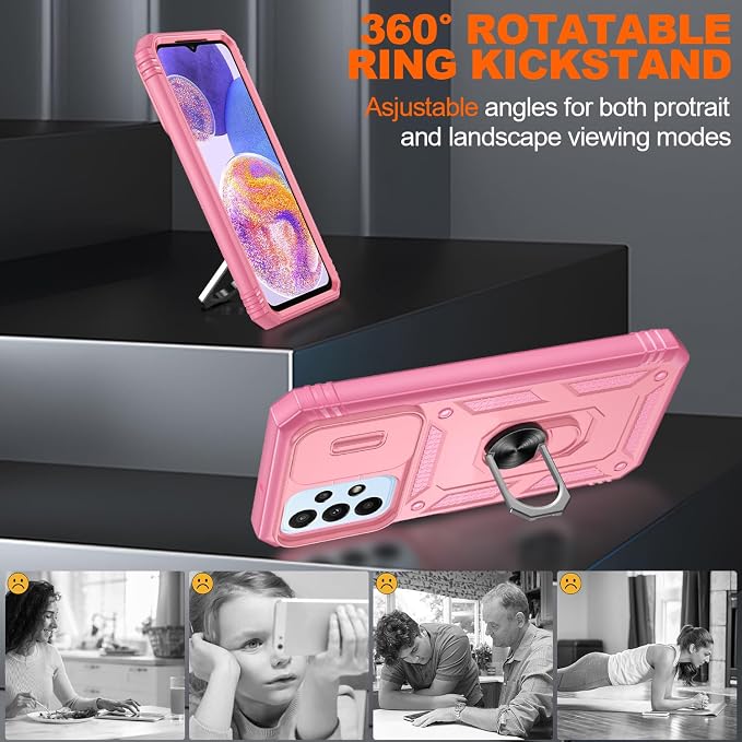 Gritup for Galaxy A23 5G Case Military-Grade Shockproof with Kickstand Pink | (   ) with 2 PCS Screen Protector, Slide Camera Cover, Heavy Duty Funda para A 23 5G Cover, Pink - Image 7
