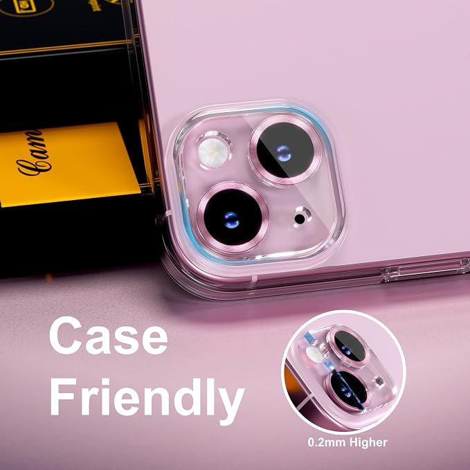 for 6 Pack iPhone 15 / iPhone 15 Plus Camera Lens Protector [Drop Protection] [Case Friendly] [Easy Installation] 9H Tempered Glass Camera Screen Protector Cover Accessories, CD Pink - Image 6
