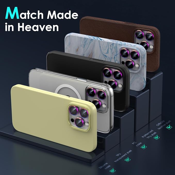 YWXTW CameraLens Protector,[1 Step Installation Tray] Tempered Glass Screen Metal Individual Cover Accessories Case Friendly (Multi-Coloured Titanium) (iPhone 15 Pro/15 Pro Max) - Image 6