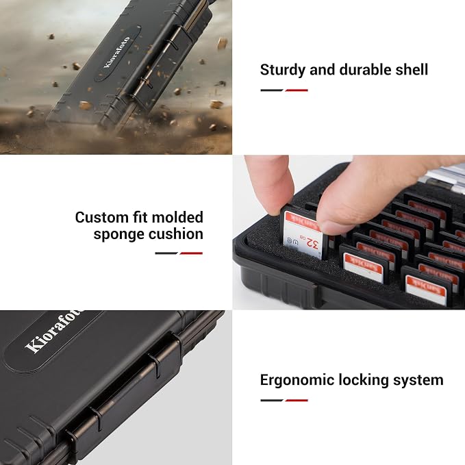 Kiorafoto Waterproof SD Card Holder with 40 Slots - Transparent | Large Capacity,Water-Resistant Memory Card Case,for 40 SD SDHC SDXC Cfexpress Type A PSV PS Vita,w Card Labels & Carabiner - Image 3