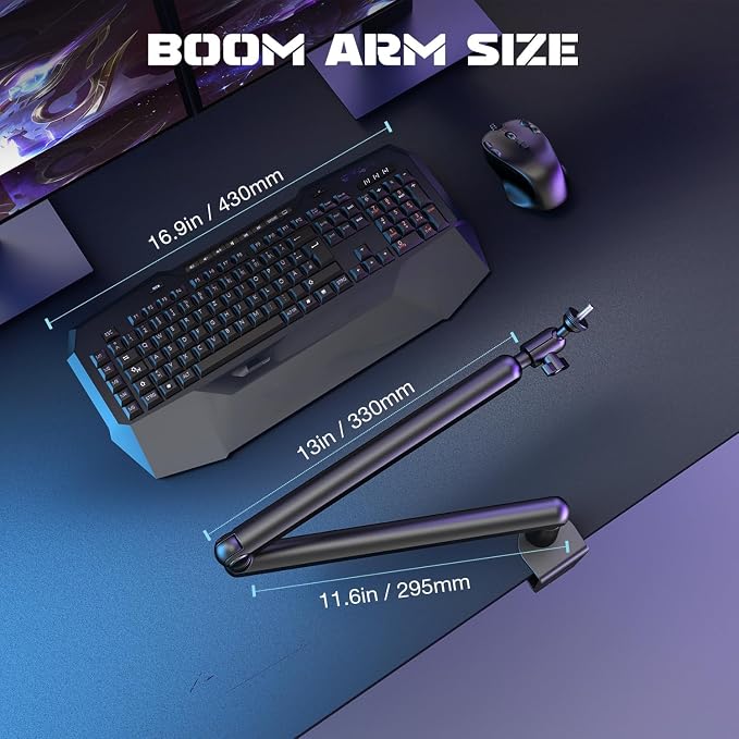 FIFINE BM88 Low Profile Microphone Boom Arm Stand for Gaming Streaming | Adjustable Stick Stand, Desk Mount Clamp, Cable Management, Screw Adapter, for Podcast Streaming Gaming - Image 7