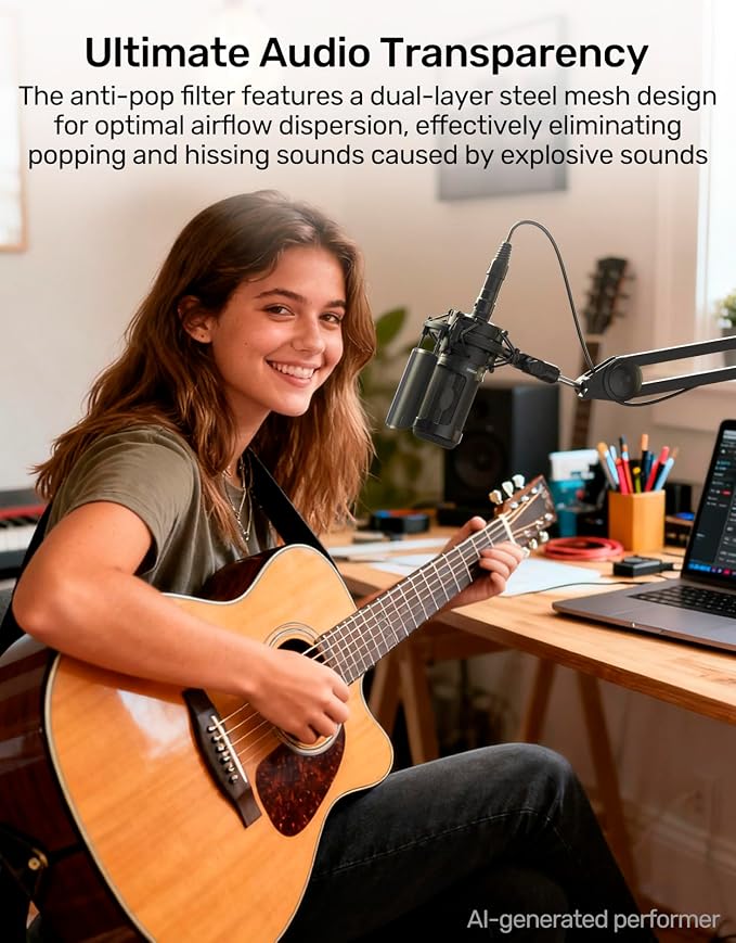 Custom Microphone Shock Mount with Metal Pop Filter for AT2020/2035 | Anti-vibration Suspension Shock Mount Mic Holder Clip, Metal Pop Filter for Audio-Technica AT2020USB, ATR2050, AT3035, AT3060 - Image 8