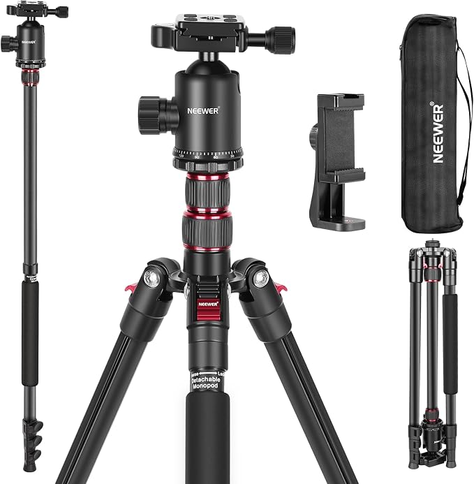 NEEWER 77 Inch Camera Tripod Monopod for DSLR & Phone, Aluminum, TP77 | 360° Panoramic Ball Head, 2 Axis Center Column, Arca Type QR Plate, Bag, Compact Lightweight Travel Tripod, 34lb Max Load by Neewer