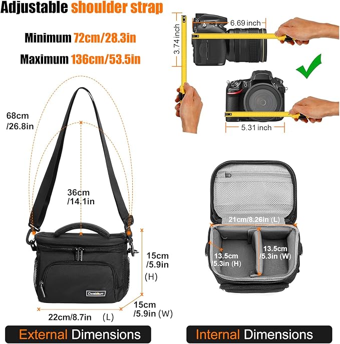 Cwatcun Compact Camera Sling Bag, Crossbody Case for DSLR/Mirrorless | fits 1 Camera Body+1 lens. Travel Photography Camera Shoulder Messenger Bag for Canon, Nikon, Sony, Fuji ,travel ready. - Image 6