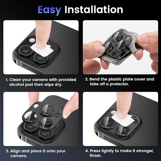 Tensea for iPhone 16 Pro Max/16 Pro/14 Pro Max/14 Pro Camera Lens Protector | Metal Aluminum Alloy Tempered Glass Cover Camera Screen Protector Accessories, Case Friendly - Image 7