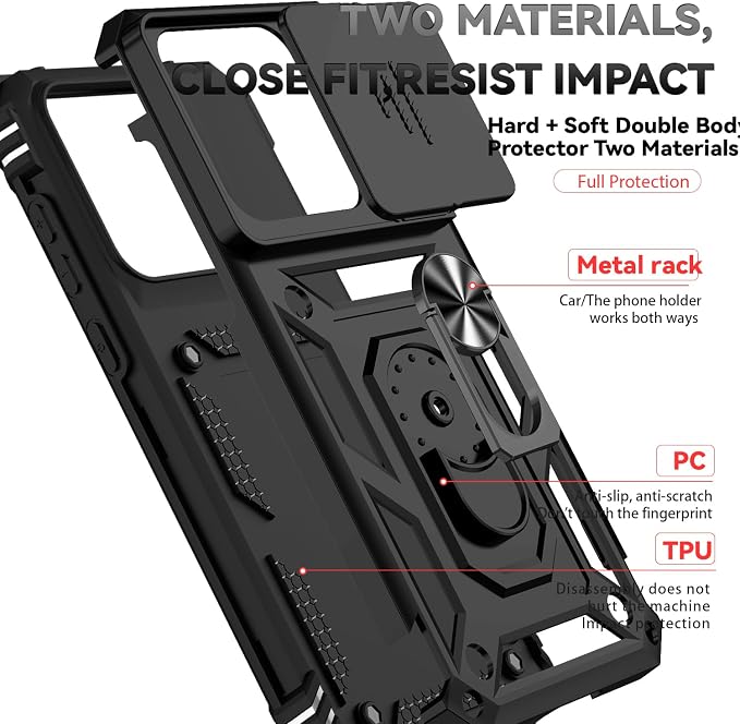 SunStory Compatible with Motorola Moto Edge 2026 Case with HD Screen Protector & Slide Camera Cover & Rotated Ring Kickstand, [Military-Grade] Phone Case for Moto Edge 2026,Black - Image 8