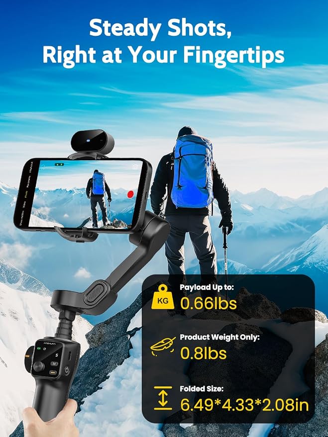 AOCHUAN Gimbal Stabilizer for iPhone with AI Module, No APP(Smart V8 AI) | Phone Gimbal with Face Tracking, Built-in 7.8 Ft Extension Rod, Ideal for Tiktok, and Hands-Free Content Creation(Black) - Image 6