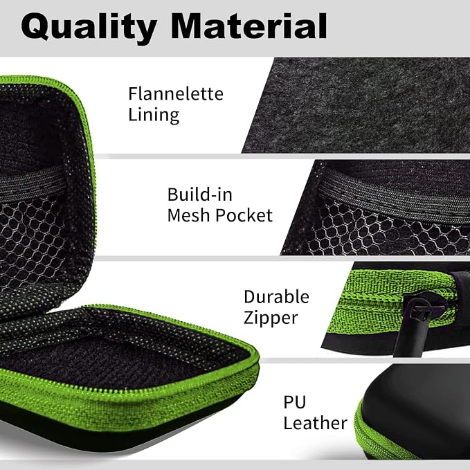 Square Earbud Case Portable EVA Carrying Case Storage Bag Cell Phone Accessories Organizer with Carabiner for Earphone, Earbud, Earpieces, SD Memory Card, Camera Chips, Tech Pouch, Green - Image 5