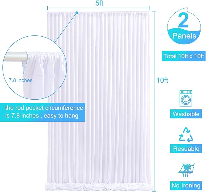 10x10 White Backdrop Curtain for Parties Wedding Wrinkle Free White Photo Curtains Backdrop Drapes Fabric Decoration for Baby Shower 5ft x 10ft,2 Panels - Image 6