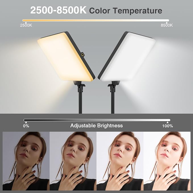 2 Pack Led Video Photography Light Kit with Stand, Built-in 8000mAh | Built-in 8000mAh & LCD Display, 2200Lux, 2500K-8500K, Soft Studio Light, Video Recording Game Live Streaming YouTube TikTok - Image 5