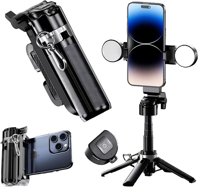 Mini Selfie Stick Tripod Stand for iPhone ，6-Section Adjustable Height Extension (12-42cm)，10 Meter Remote One Click Control ，Suitable for Travel/Live Streaming/Outdoor Multiple Scenes by Unknown