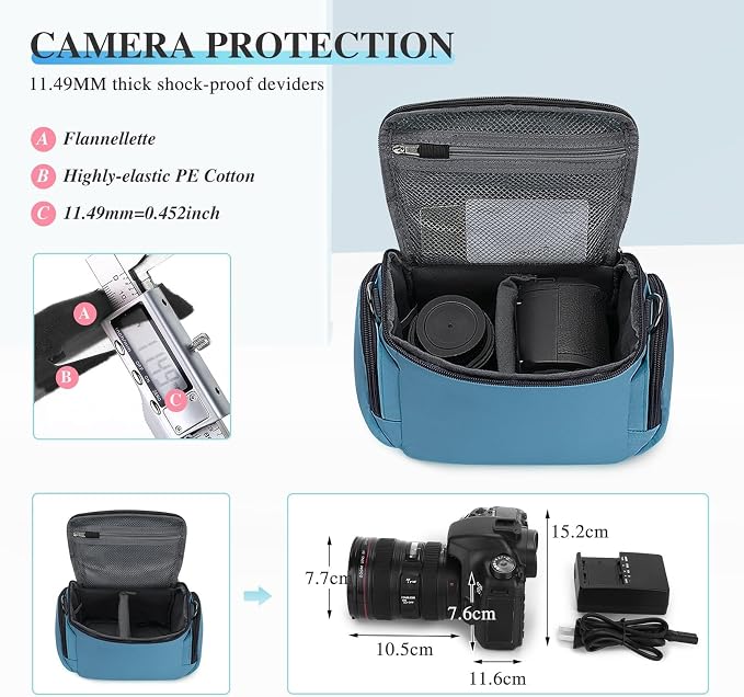 G-raphy Camera Bag Case Compact Lightweight Shoulder Crossbody Sling Photography Bags for Nikon Canon Sony DSLR SLR Mirrorless with Removal Straps(Teal) - Image 6