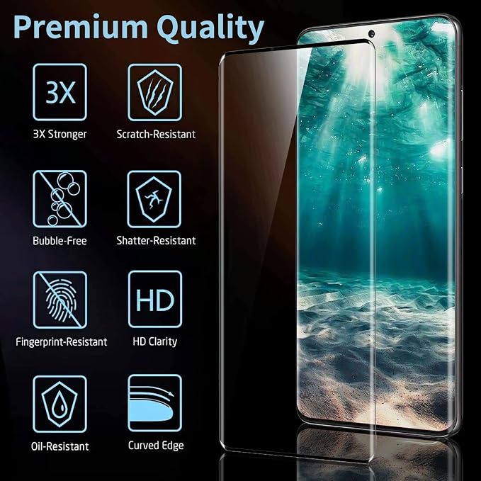 3 Pack Galaxy S21 Ultra Screen Protector, HD Clear Tempered Glass, Fingerprint Unlock, 3D Curved, Scratch Resistant, No Bubble for Samsung Galaxy S21 Ultra 5G Glass Screen Protector - Image 2