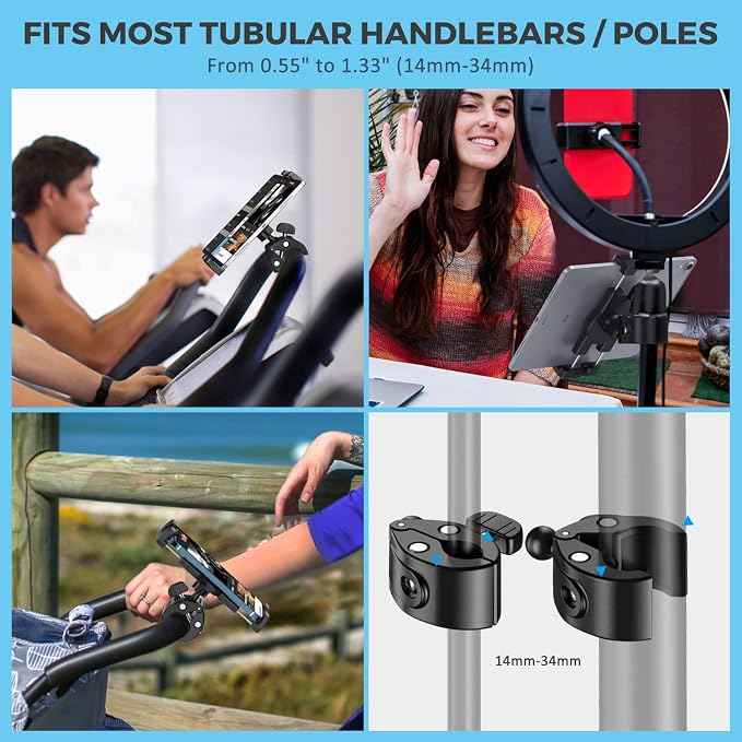 KDD Spin Bike Tablet Holder Mount, Phone iPad Holder Stand Exercise Bike Handlebar Mount for Stationary Bicycle, Treadmill, Microphone Stand, Fit for iPad Pro 12.9, Galaxy Tabs, iPhone(4.7-13”) - Image 7