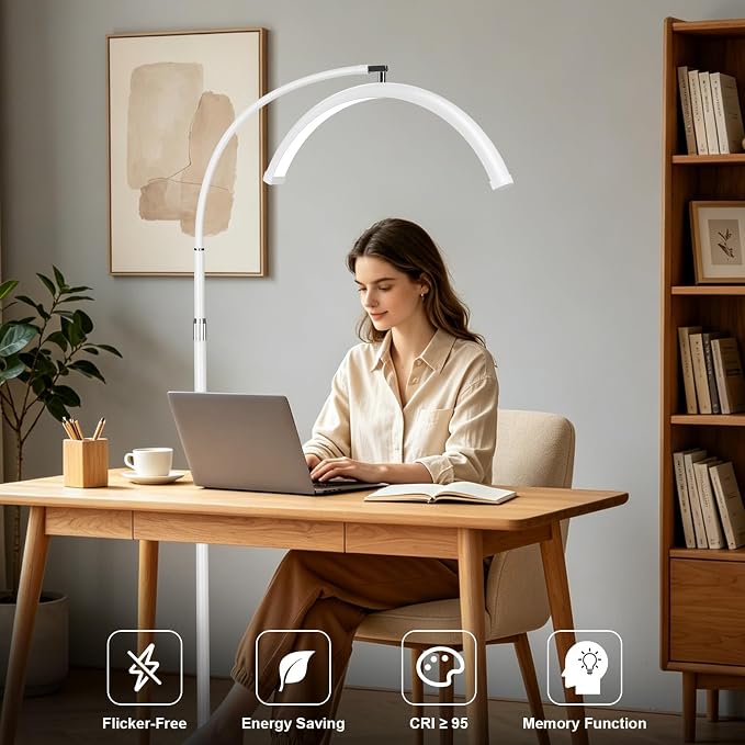Half Moon LED Floor Light with Tool Tray for Lash Techs, Eyelash Extensions, Estheticians, Skincare, Nail Art, Tattoo Artists, Home & Office - Professional Shadow-Free Lamp | Dimmable (White) - Image 7