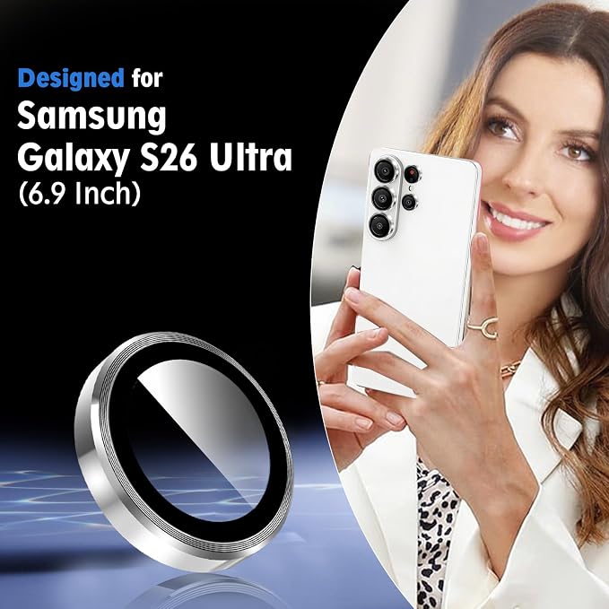 SiHPuoy 2Set Camera Lens Protector for Samsung Galaxy S26 Ultra, Gray | 9H+ Tempered Glass, Military Grade Shatterproof, Anti-Scratch,Case Friendly,HD Metal Camera Cover,Does not Affect Night Shots - Image 2