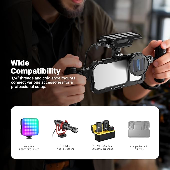 NEEWER Phone Cage Compatible with iPhone 17 Only, Quick Release Video Rig Stabilizer Accessories Kit with 67mm Filter Ring, 17mm Lens Backplate, T Mount Adapter, Camera Control Cap, PA158 (Black) - Image 5