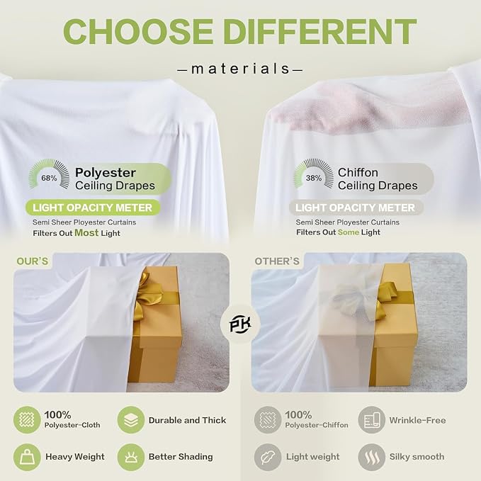 50x12 ft White Backdrop Curtains for Weddings Parties, Birthdays and Photos | 10 Panels 5x12 ft, Wrinkle-Free Polyester Drapes, Washable, Ironable, 4 in Rod Pocket for Baby Showers Photography Background - Image 6