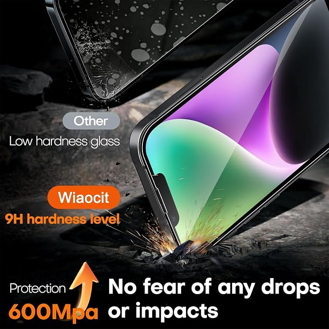 Wiaocit Tempered Glass Screen Protector for iPhone 14 | 3+3 Pack, 9H Hardness, Camera Lens Protector, Installation Frame, Bubble Free, Case Friendly - Image 3