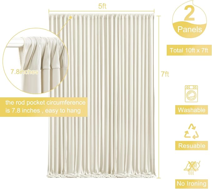 Beige Backdrop Curtain for Wedding Parties Wrinkle Free Ivory Photo Curtains Backdrop Drapes Fabric Decoration for Baby Shower Photoshoot 5ft x 7ft,2 Panels - Image 4