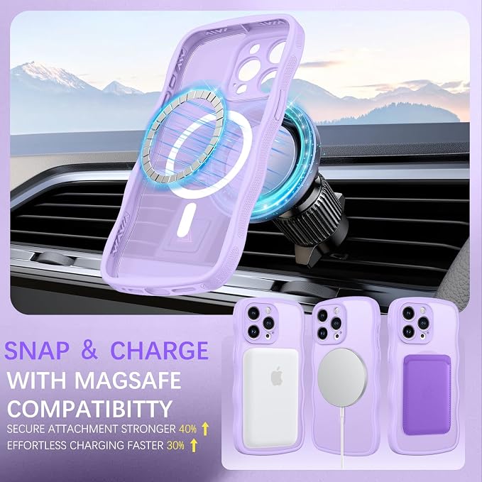 BENTOBEN Magnetic for iPhone 15 Pro Max Case, Cute Wavy [Full Camera Protection][Compatible with MagSafe] Matte Anti-Slip Bumper Women Men Boys Protective Cover for 15 ProMax 6.7", Lavender Purple - Image 2