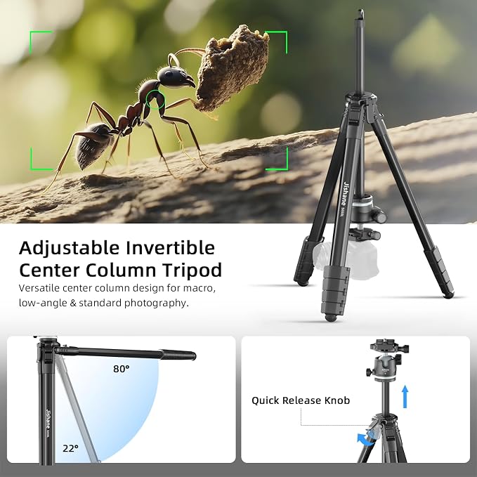 72" Travel Tripod for Camera and Phone, Lightweight Aluminum Tripod with Arca Ball Head, Phone Holder, Quick-Release Plate, Wireless Remote & Carry Bag for DSLR Smartphone Video Recording - Image 8
