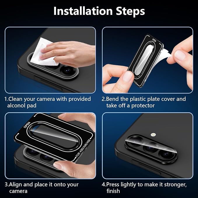 for Samsung Galaxy A36/A56 Camera Lens Protector, Individual Metal Ring Tempered Glass Lens Cover, [Strong Adsorption] Scratch Resistant Ultra-Thin HD Clear Lens Cover, 1 Set-Black Ring - Image 6