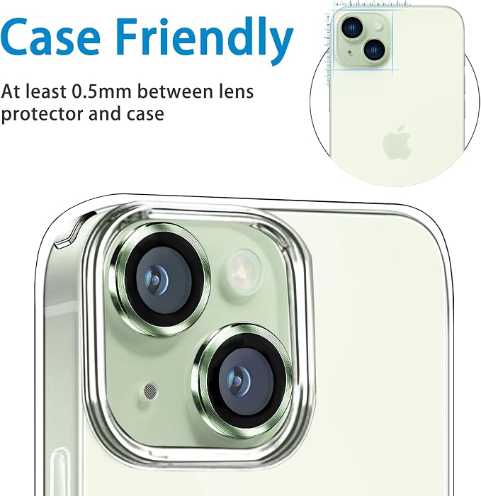Compatible with iPhone 15 and 15 Plus Camera Lens Protector, Anti-Scratch Lens Cover 9H Tempered Glass Metal Camera Screen Protector Shockproof Camera Ring for iPhone 15 and 15 Plus - 2 Pcs - Image 5