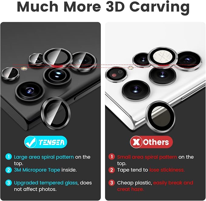 Tensea [3+2PCS for Samsung Galaxy S23 Ultra 5G Camera Lens Protector, 9H Tempered Glass Camera Cover Screen Protector Metal Individual Ring [Installation Tray][Removal tool][Case Friendly]- Black | 9H Tempered Glass Camera Cover Screen Protector Metal ... - Image 3